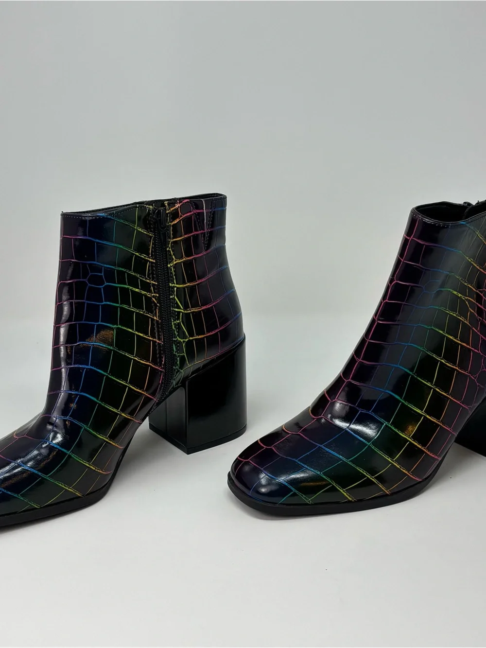 Mix No. 6 Benisa Rainbow Croc Embossed Ankle Boots Block Heel Size 10M - Picture 3 of 10